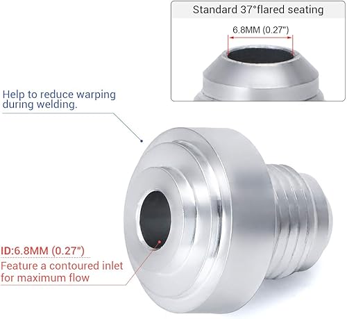Miniatura 4 de PQY 6AN8AN10AN Macho Soldadura en montaje Bung Adaptador de manguera Fuel Oil Aluminio Paquete de 4 (AN8)
