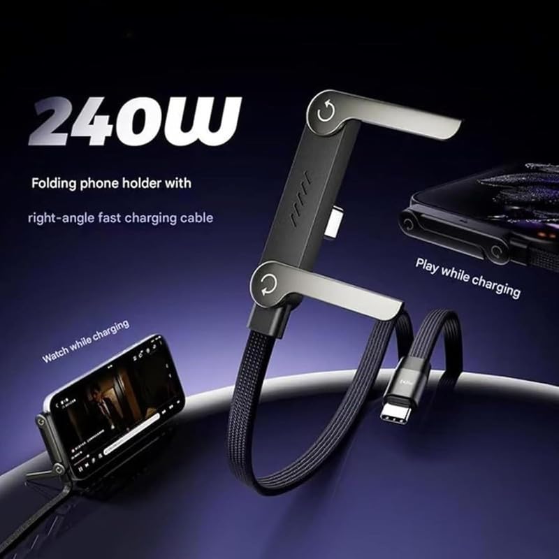 Image of USB C to C 240W Fast Charging Cable for Huawei Honor Mate 10 Pro 1.5M with Foldable Invisible Multi-Angle Adjustable Stand Multi Charger Cord with Type C for Phone, Tablet,Laptops Quick Charge -A