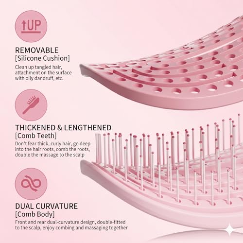 Image of Waterproof Self-Cleaning Plastic Comb Hair Detangling Brush for Curly Hair, Massage, Women's Home Use (Pink)