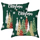 Minetom Christmas Tree 18x18 Set of 2 Throw Pillow Cases Cushion Cases Winter Christmas Decorative for Sofa Couch Living Room Home Decor Green