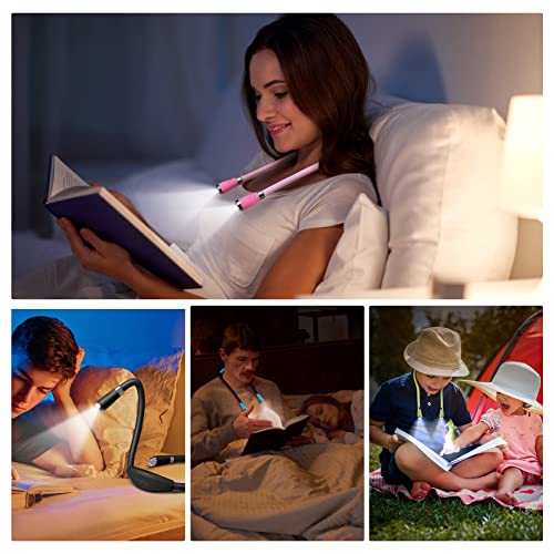 Singhong Neck Book Light Led Reading Lamp Usb Rechargeable, Hands Free, 4 Led Bulbs, 4 Adjustable Brightness, For Reading In Bed Or Reading In Car Lamp (Pink) #TOP4