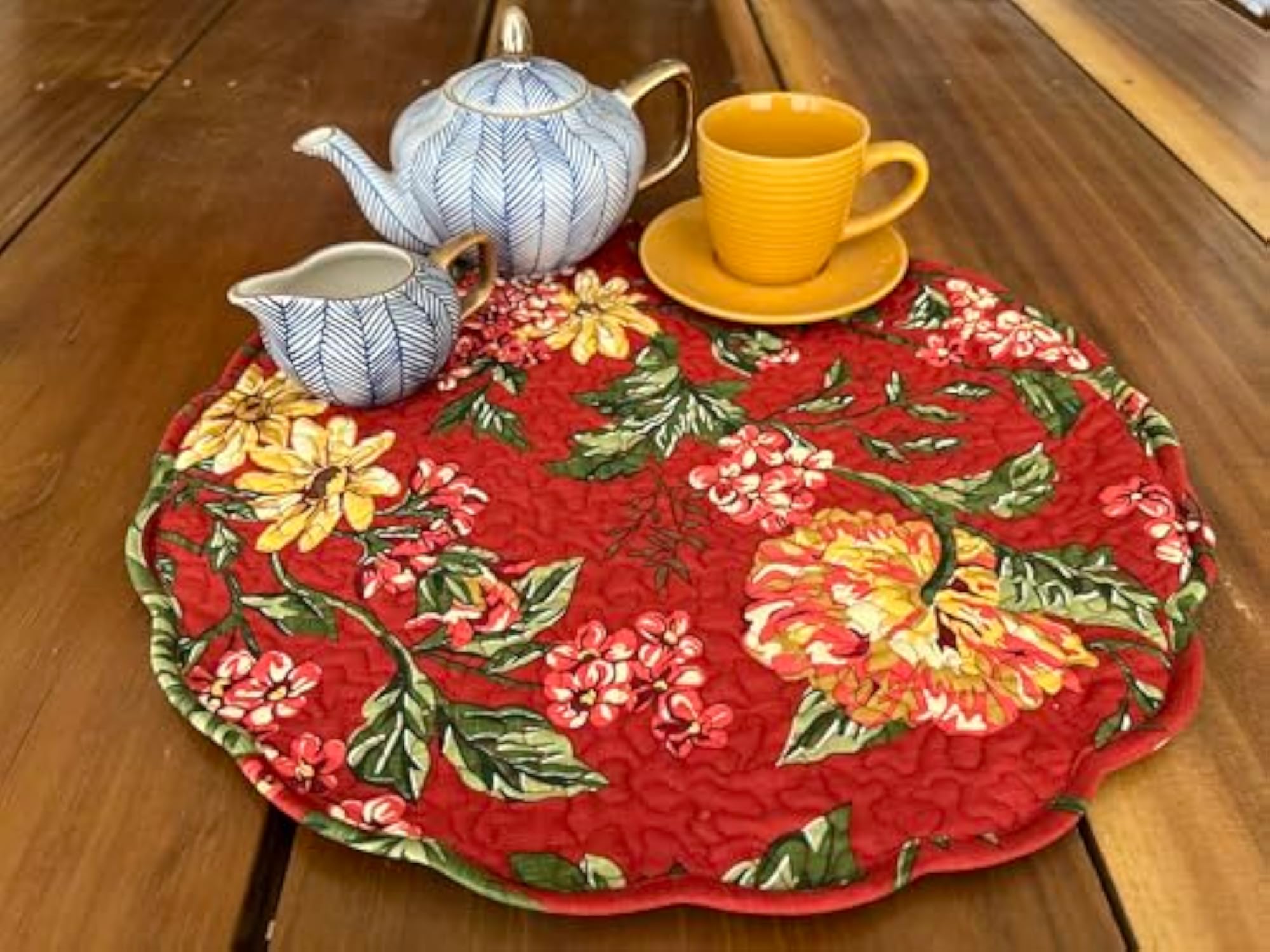 Cotton Red Floral Quilted Kitchen Placemat