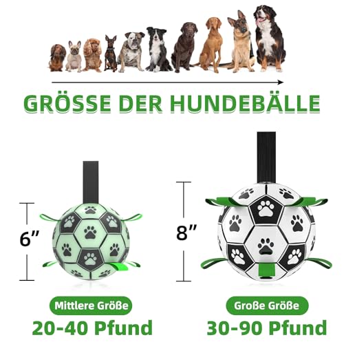 HETOO Hundespielzeug, Hundeball mit Nylon Seil, Premium Hundefußball Spielzeug für Mittlere Große Hunde Indoor & Outdoor Unterhaltung (8 Zoll Glow in Dark)