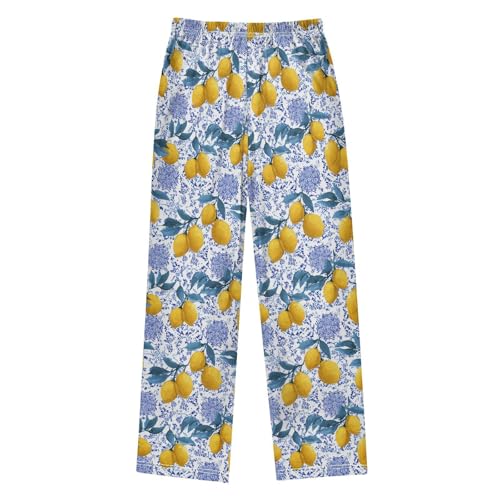 Pfrewn Pajama Pants Lemon Fruit (7) Lounge Pants Soft Pajama Bottoms with Pockets,L2