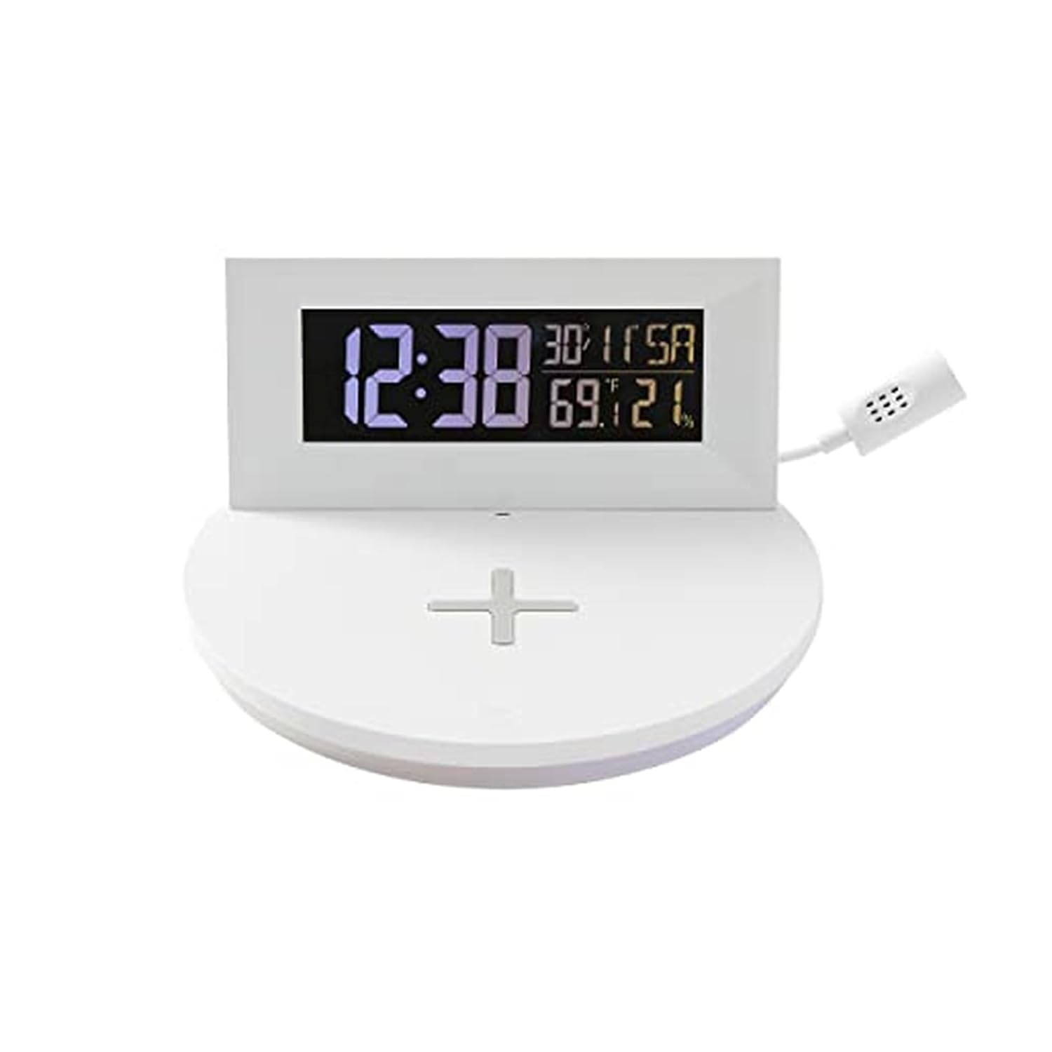 Taylor Digital Weather Station with Wireless Smart Device Charging, Indoor Temperature and Humidity, Clock with Alarm, Calendar, Changeable Glow Light, White