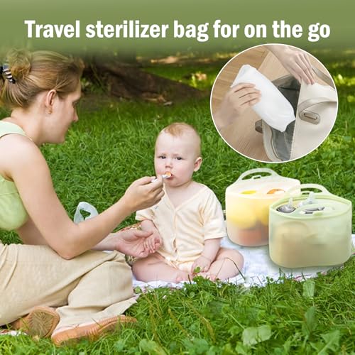 Image of Silicone Travel Bottle Sterilizer Bags | 2000ml Microwave Steam Sterilizer Bags for Baby Bottles, Breast Pump & Pacifiers, Reusable Steam Sterilizing Bags for Travel and Home Use(Clear Green)
