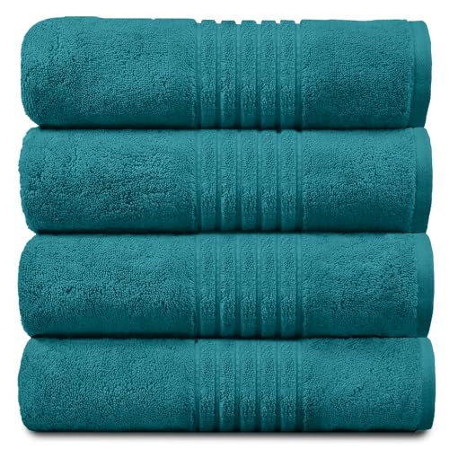 GC GAVENO CAVAILIA 4 Pack Hand Towels for Bathroom - Washable & Fast Drying Towel Set - 100% Egyptian Cotton Towels - Gym Towel, Teal