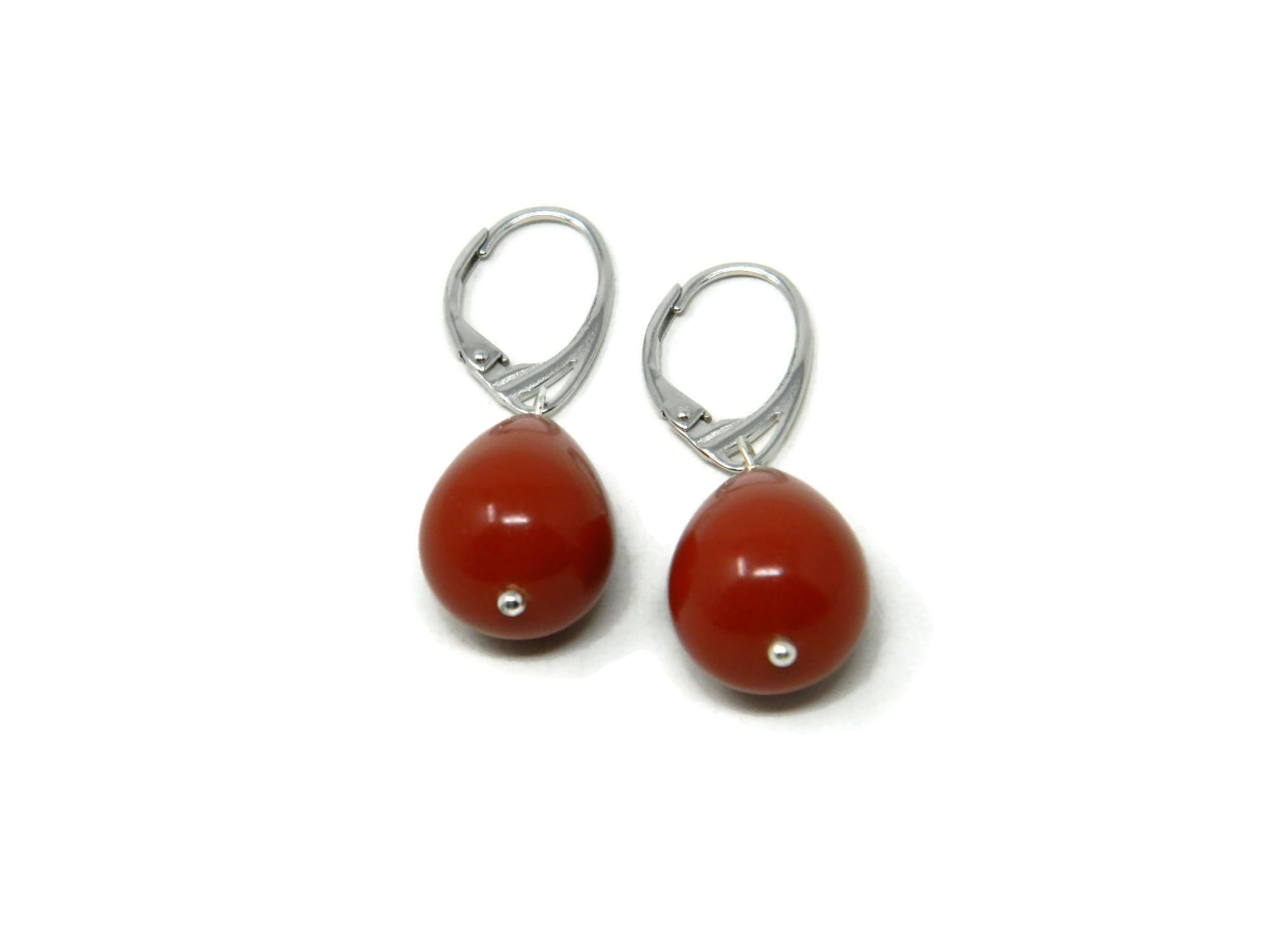 DodiGioielli Orecchini Pendenti Donna con Gocce Corte in Pasta di Corallo Rosso Sardegna - Monachella in Argento 925 - Lunghezza 4 cm - Artigianali Made in Italy