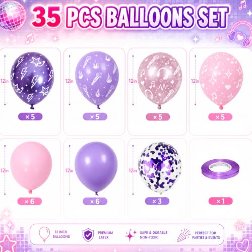 Image of HILAVO Korean Pop Balloons, 12 Inch Metallic Pink Purple Pattern Balloons with Confetti for Girls Korean Idol DH Themed Disco Stage Party Decorations