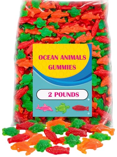 Fish Candy Ocean Gummies, 2 Lbs Bulk, Ocean Friends Sea Creatures, Assorted Flavors and Fish Shapes, Sharks, Turtles and More, Soft and Chewy Fishing Themed Candy Treat for Movie Theater, Parties - image 1