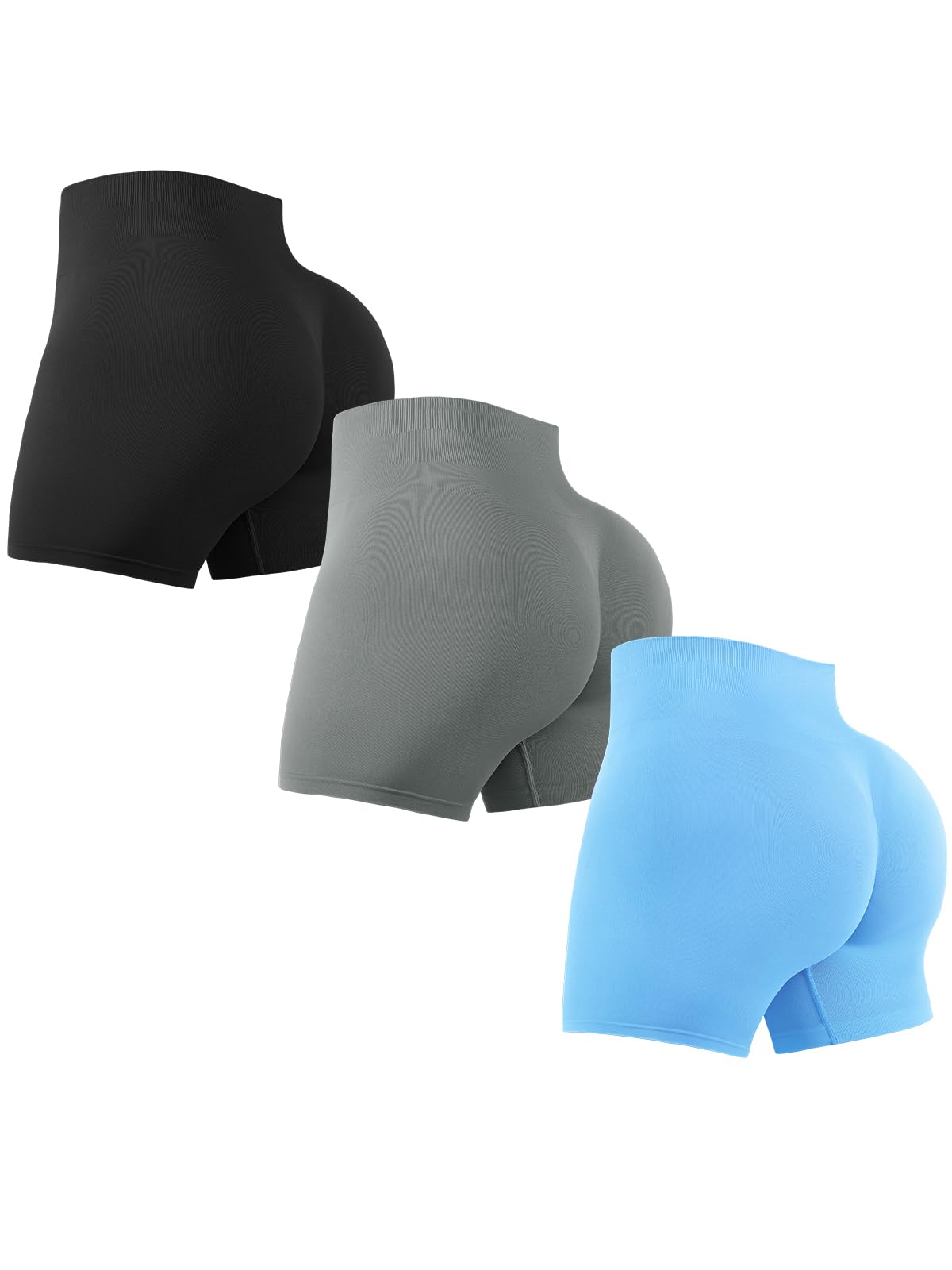 LISSMOMO 3 Piece Workout Shorts Womens Seamless High Waisted Scrunch Butt Athletic Gym Yoga Biker Shorts S-XL