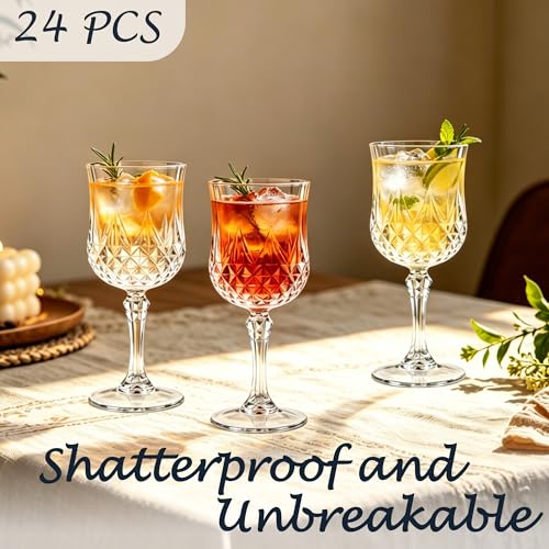 LEYIQU Plastic Wine Glasses, Plastic Goblets Vintage Style Cordial Unbreakable Drinking Glasses, Reusable Drinkware for Wedding Reception, Grand Event Party Supplies (24, Transparent) by LEYIQU - Used condition - Image 3