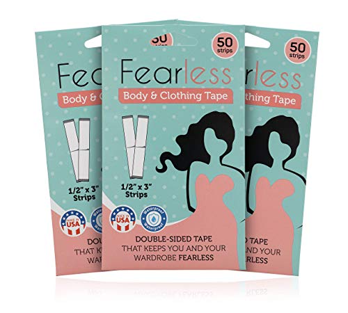Fearless Tape - Double Sided Tape For Fashion, Clothing And Body (50 Strip Pack) | All Day Strength Tape Adhesive And Gentle On Skin And Fabrics | Transparent Clear Color For All Skin Shades #TOP4