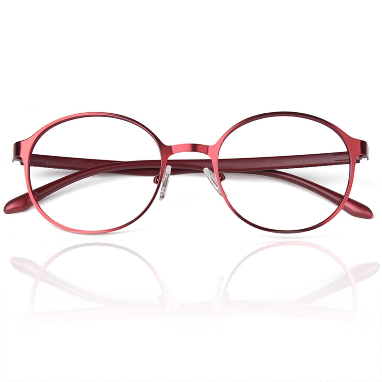 Anti Blue Light Okulary do czytania, Metalowe Okulary do Czytania, Stylowa Okrągłe Okulary do Czytania (Color : Rouge, Size : 1.0)