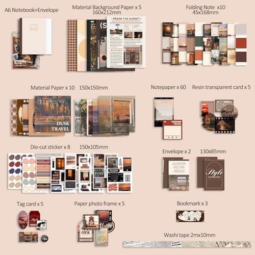 Image of RANDEN Traveler Journaling Kit, 346PCS Vintage Scrapbook & Stationery Set with Aesthetic Stickers, Ephemera Pack and Journal Supplies for Bullet Journals, Planners, Albums & Creative Crafts (Traveler)