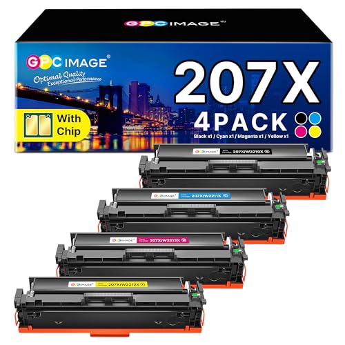 GPC IMAGE 207X 207A MFP M283fdw Toner mit Chip Kompatibel für HP 207X Multipack für HP Color LaserJet Pro MFP M283fdw Toner Schwarz M282nw M255dw M283fdn W2210A W2210X W2211X W2212X W2213X (4er-Pack)