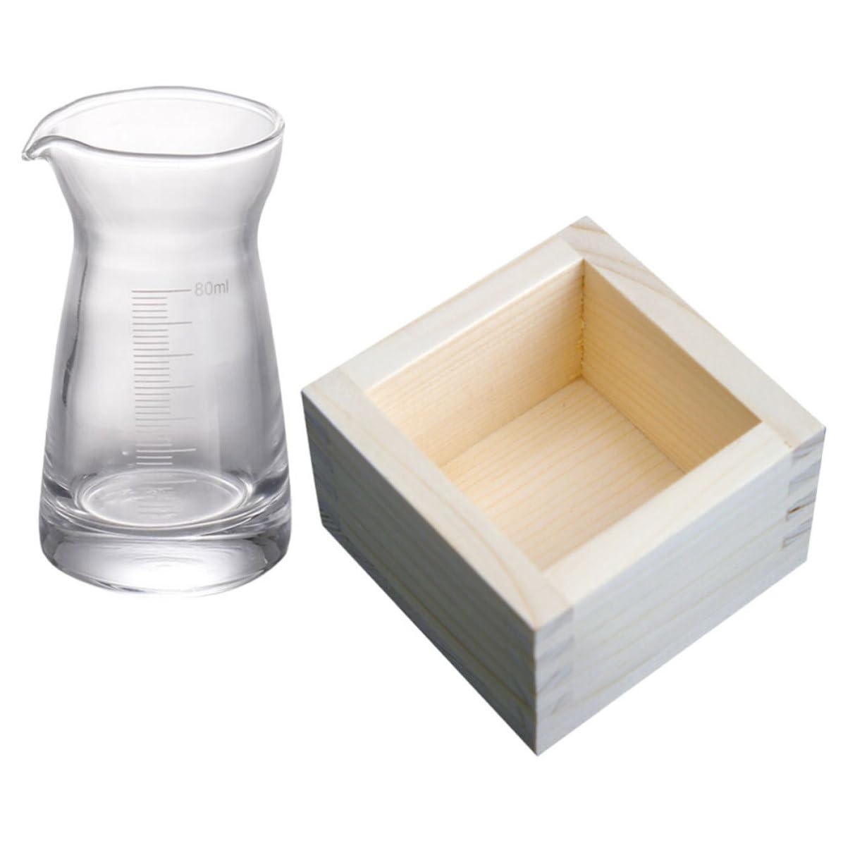 Set de sake japonés de vidrio soplado y madera para servicio exclusivo