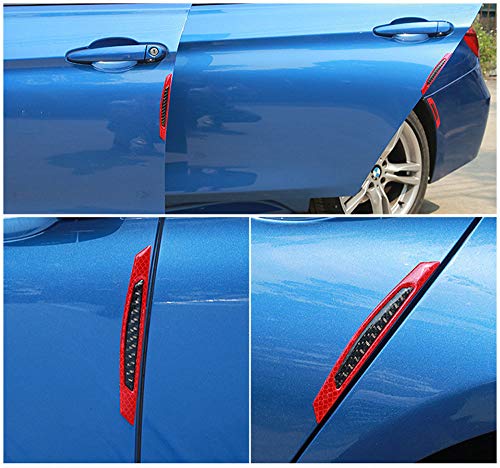 Image of ZYTC 4pcs 3D Super Red Reflective Stickers Black Real Carbon Fiber Strips Car Side Door Edge Bumper Anti-Scratch Protection Guards Trim Stickers Universal