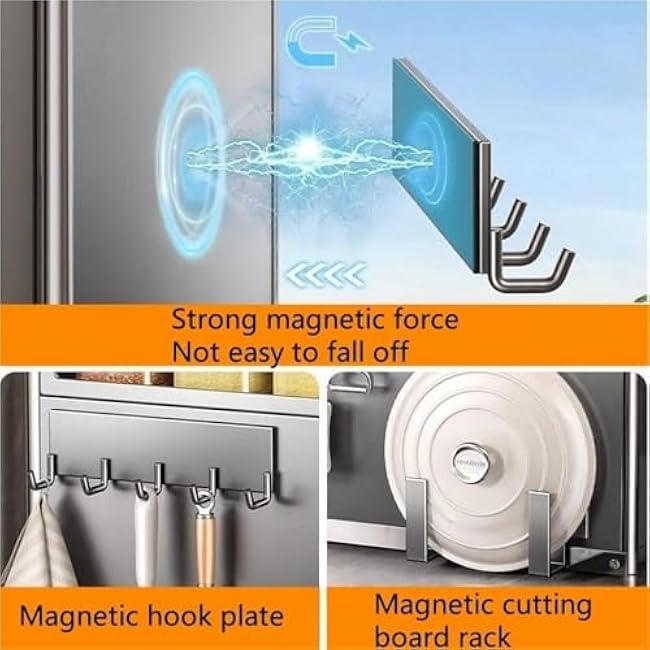Pull-Out Magnetic Hooks Carbon Steel Countertop Storage Shelf Narrow Edge Pantry Cabinet For Kitchen Dining Room(Gray)