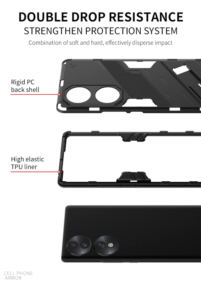 COMAKU Cover Custodia per Honor 70 5G, Case Armor PC+TPU Rugged Antiurto Cover con Cavalletto - Nero