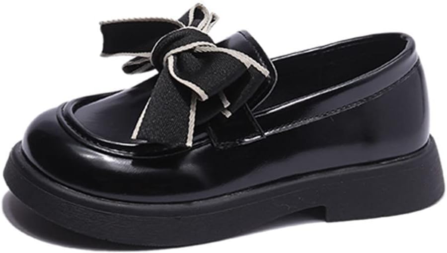 Girls Slip On Loafers Kids Non-Slip Sole Bow Knot Mary Jane Dress Shoes Spring Fall Cute Uniform Moccasins