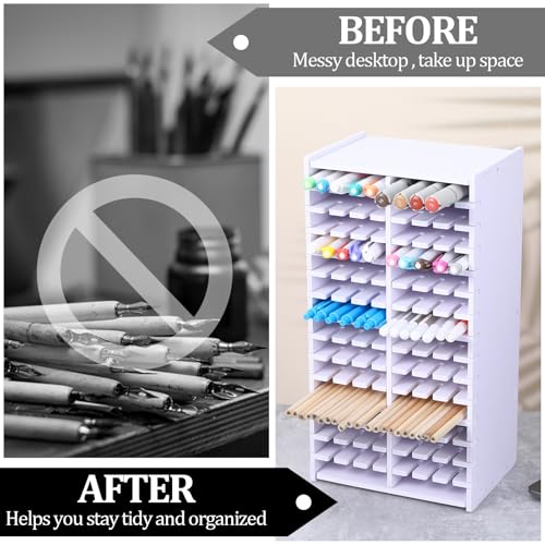 Image of MAQUITA Art Marker Storage Rack for 120 Markers, Watercolour Brushes Pens Colored Pencils Organizer Holder for Desk