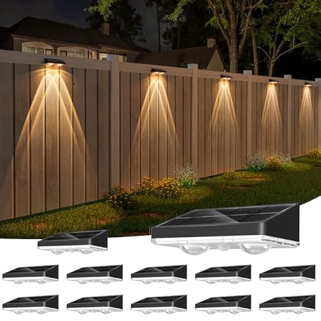 NIORSUN Solar Fence Lights,12 Pack Solars Deck Light,Warm White Color,Outdoor Bulb Waterproof Led IP65,Power Patio Lamp with Lenses for Outside/Backyard/Railing/Yard(Black)