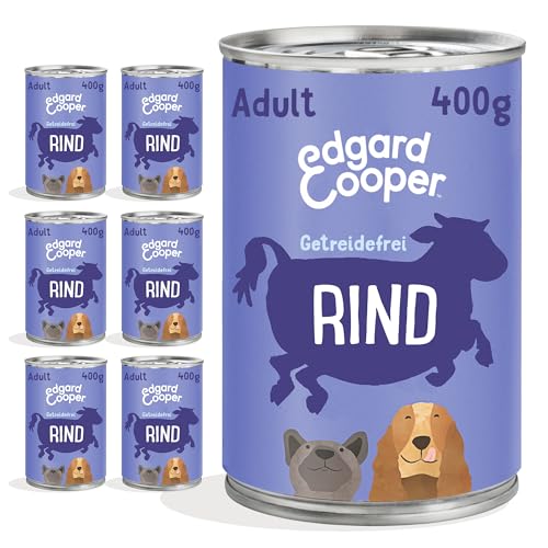 Edgard Cooper Nassfutter für Hunde Rind, 400g x 6, Hundefutter Nass 400g Getreidefrei, natürliche Zutaten und frisches Fleisch, voller essentieller Aminosäuren