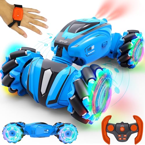 TOY Life RC Stunt Car, 2.4GHz 4WD Light Up Hand Controlled RC Car Double Sided 360°Rotating Gesture Sensing Remote Control Cars Birthday Gift Toys for Boys Age 8-12