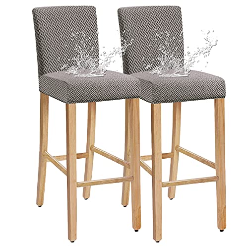 SHENGYIJING Lot de 2 housses de chaise de bar en jacquard, extensibles, imperméables, amovibles et lavables, pour chaises de salle à manger courtes et rotatives, chaises de bar (gris clair1) Cover