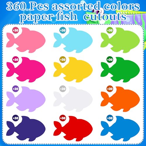 Image of Kisston 360 Pcs Tropical Fish Cutouts Paper 3.9 Inch Assorted Color Die Cuts for DIY Craft Projects School Classroom Bulletin Board Decor