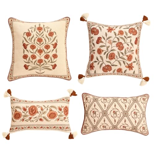 ISAENNE Design Linen Square Rectangle Vintage Throw Pillow Covers Set