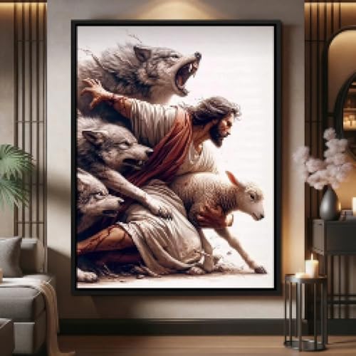 Affiche Jésus et Saint-Esprit toile chrétienne Sacré-Cœur 40x70cm