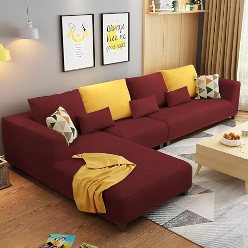 Casaliving Minta LHS 6 Seater L Shape Sofa Set for Living Room (Maroon Fabric) Casaliving Minta LHS 6 Seater L Shape Sofa Set for Living Room (Maroon 