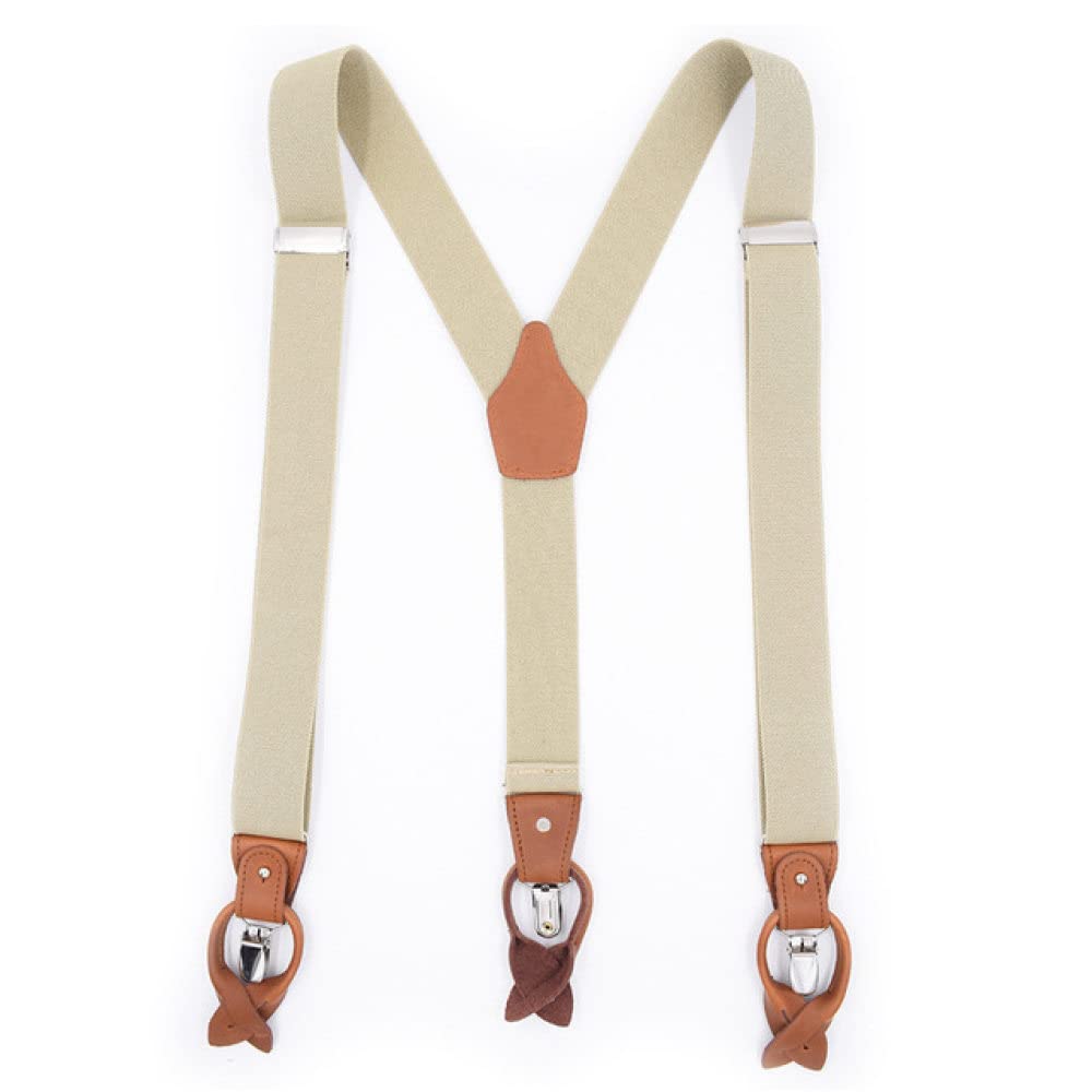 szelki, Skórzane szelki Modne Męskie Guziki Suspensorio Spodnie Pasek Prezent dla ojca/męża 3,5 * 120 cm(Beige)