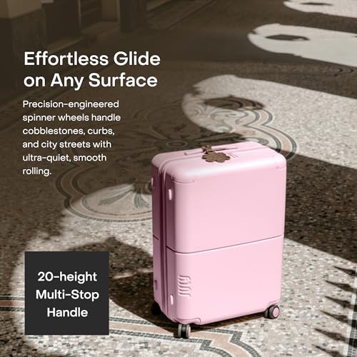 Checked Expandable - 24.5" Airline Approved Check In Luggage with Wheels, Spinner Suitcase for Men & Women - TSA Lock Rolling Suitcase, Spinner Wheels, Expansion Zip, Y-Strap - Blush Pink3