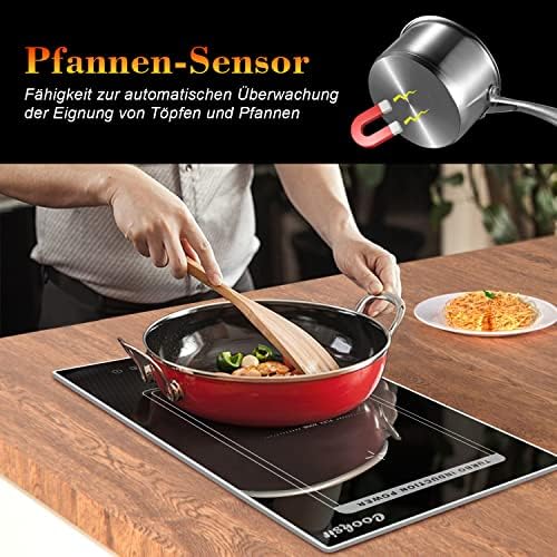 Induction Hob with 2 Zones Built-in Electric Cooktop, Flex Zone, 9 Power Levels,220V-240V 3500W, Slider Touch Control, Child Lock, Stop&Go, Timer Function, Black Glass Plate