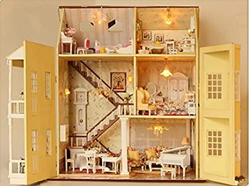 DIY Puppenhaus Aus Holz Handwerk Miniatur-Kit Große Villa Mit Möbeln Und Accessoires, Wohnzimmer Schlafzimmer Küche… – Bild 5