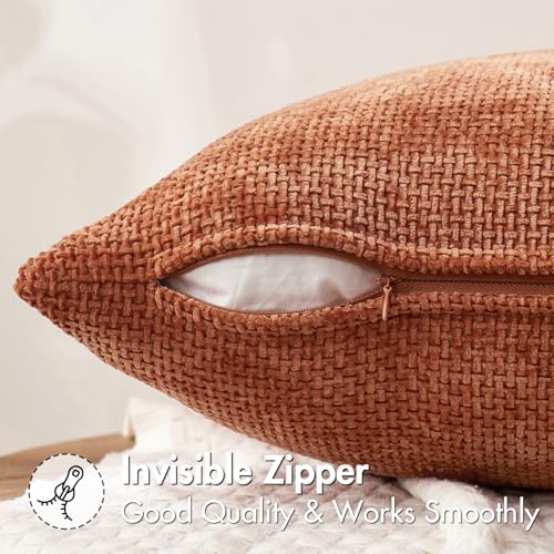 Image of MIULEE Pack of 2 Fall Rust Decorative Pillow Covers 18x18 Inch Soft Chenille Couch Throw Pillows Farmhouse Cushion Covers for Home Decor Sofa Bedroom Living Room