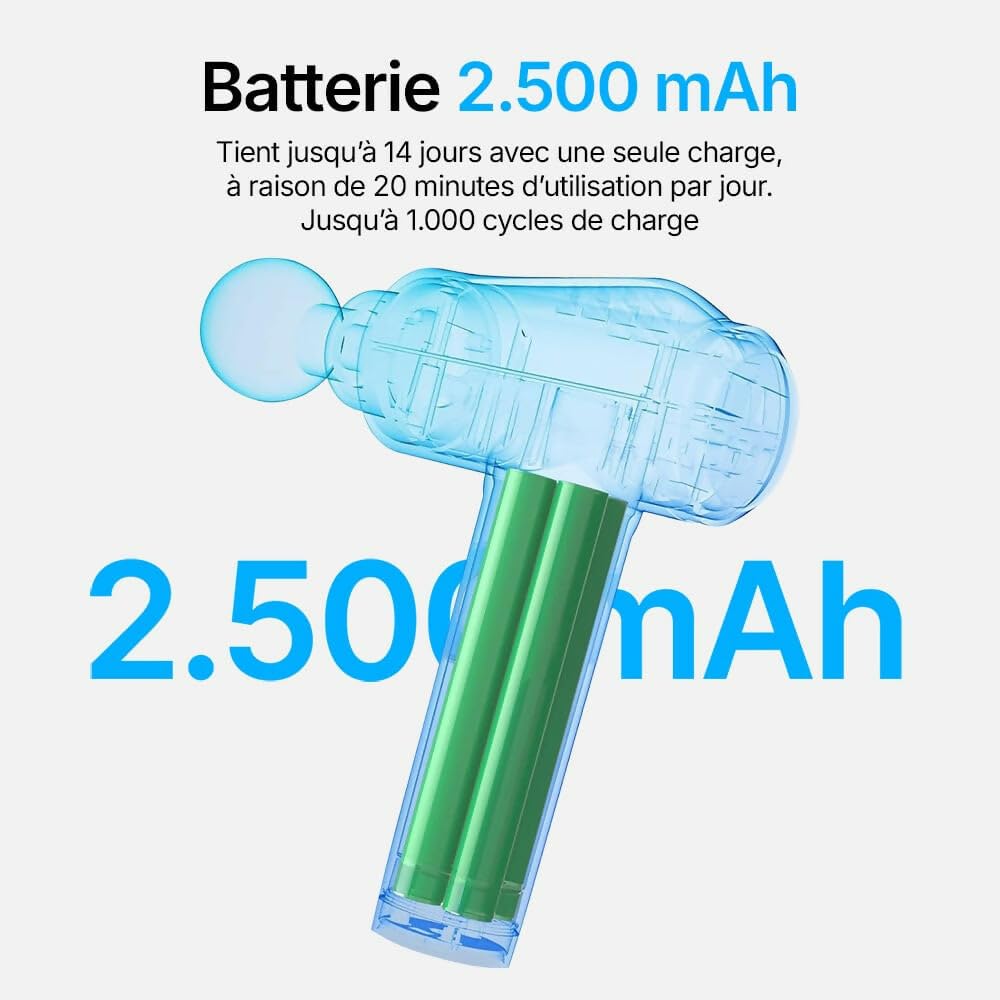 Pistolet de massage professionnel V1 - Technologie Deep Tissue, 3 600 impulsions par minute, 12 niveaux réglables et 6 têtes de massage professionnelles pour un soulagement total des muscles