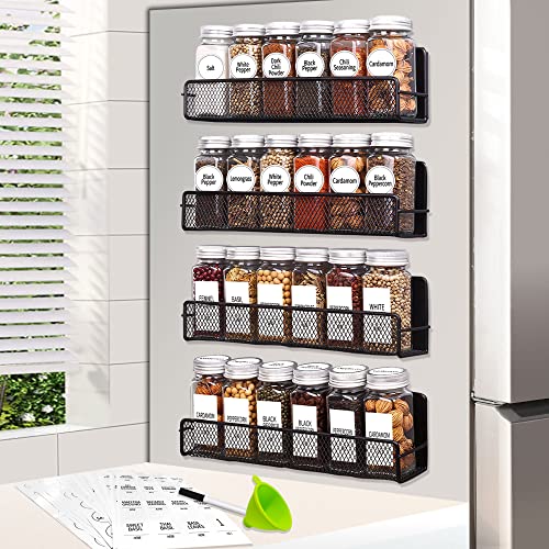 4-Pack-Magnetic-Spice-Rack-for-Refrigerator-24-Spice-Jars-Labels 4 Pack Magnetic Spice Rack for Refrigerator, 24 Spice Jars, Labels - Image 1