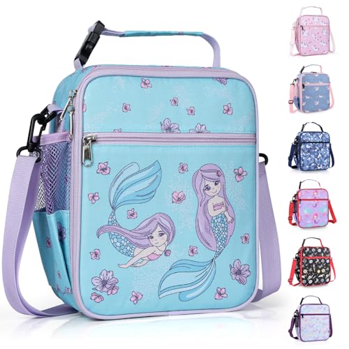 hombrima Kids Insulated Lunch Box Bag Thermal Picnic Cool Bags with Adjustable Strap for Adults Children Women Men Boys Girls School Work (Mermaid01)
