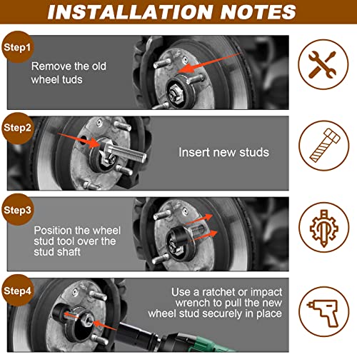 Yoolon 22800 Wheel Stud Installer, Wheel Stud Installer Tool, Wheel Studs, Tire Stud Tool Compatible With Most All Automotive Wheels And Light-Duty Truck Wheel Stud #TOP2