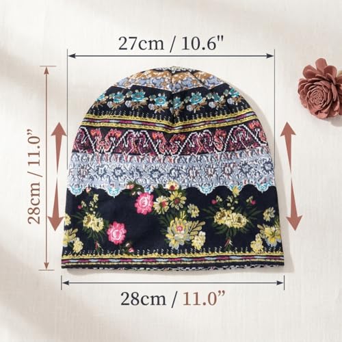Image of PALAY Hijab Caps for Women, Floral Print Chemo Cap Slouchy Beanie Cap for Women, Fashion Skull Dwarf Hats Head Scarf for Women, Soft Stretch Running Head Scarves for Teen Girls - All Season Use