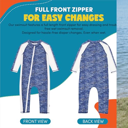 Image of SwimZip UPF50+ Boys Swim Shirt, Long Sleeve One Piece Kids Sunsuit