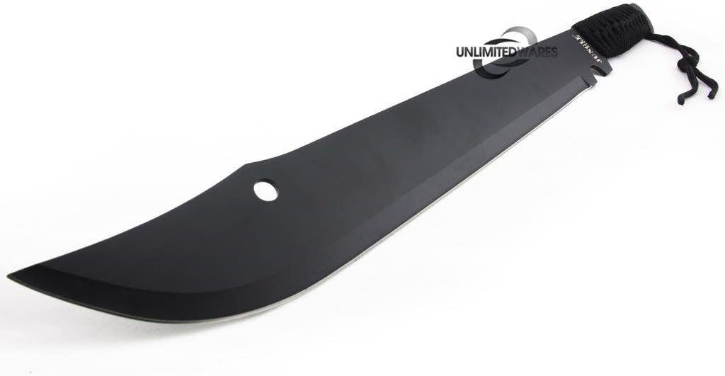 Jungle Master JM-021 Full Tang Machete, Black Blade, Black Cord-Wrapped Handle, 21-Inch Overall