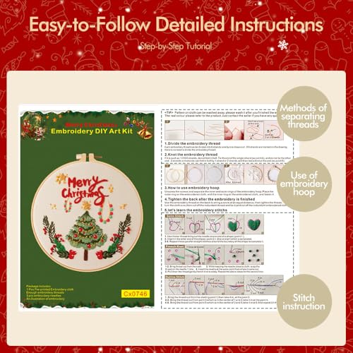 Image of wtisan Christmas Embroidery Kit, Cross Stitch Kits for Beginners, Needlepoint with All Tools & Instructions, Stamped Hand Embroidery Starter Kit for Holiday Crafts & Xmas Home Decor, W18