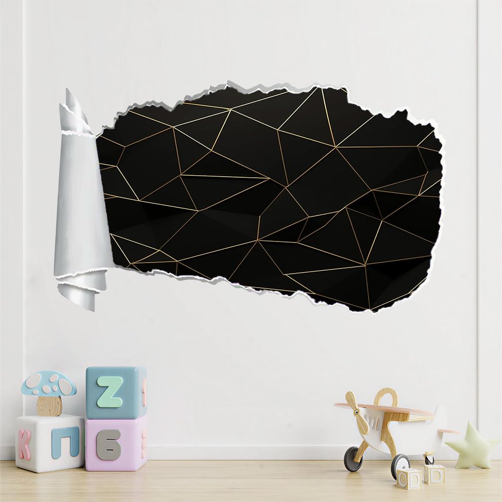 3D Durchbruch Wandtattoo Mädchen Kinderzimmer Geometrie Wandaufkleber Dekorative Schwarz Und Gold Wandsticker für Junge Teenager Zimmer Wohnzimmer Schlafzimmer Wandbilder Deko
