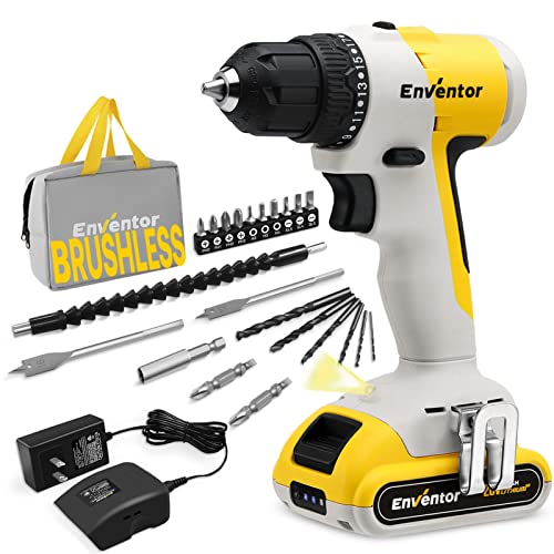 20V Cordless Drill Set, ENVENTOR 3/8 inch chuck, 400 in-lb Torque, 19+1 clutch, LED work light, cordless drills with battery and charger for Metal, Wood, Ceramic Tile Drilling, Drill tool set