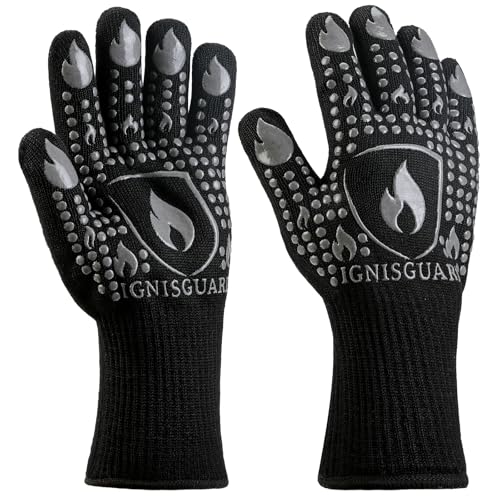 Image of BBQ & Grill Gloves, Oven Gloves, 1472F Silicone Oven Mitts Heat Resistant Grilling Gloves Fireproof Non-Slip for Barbecue Cooking Baking Smoking, 1-Pair Gray（L）